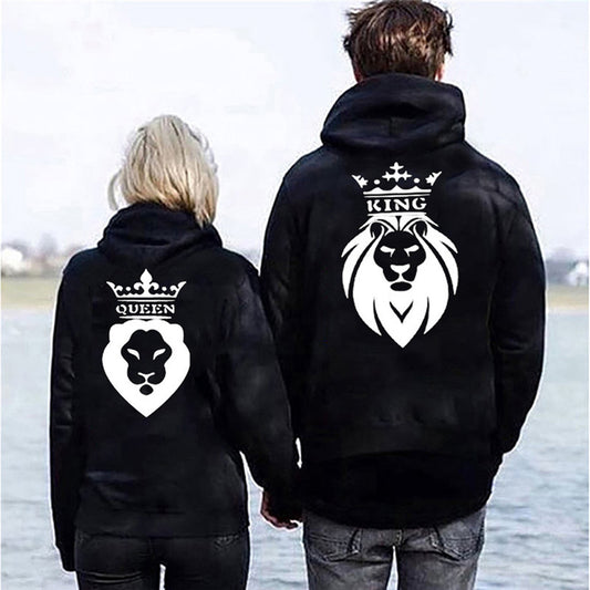 Fashion Couple Outfit Lion Pattern Men's And Women's Hooded Sweater