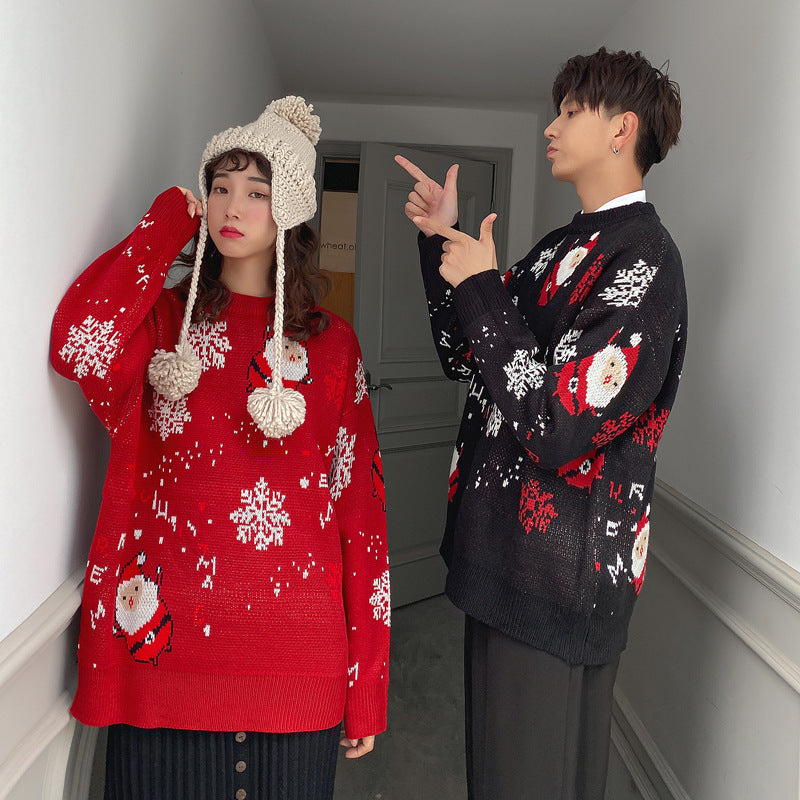 Couple Outfit Santa Claus Loose Crew Neck Sweater