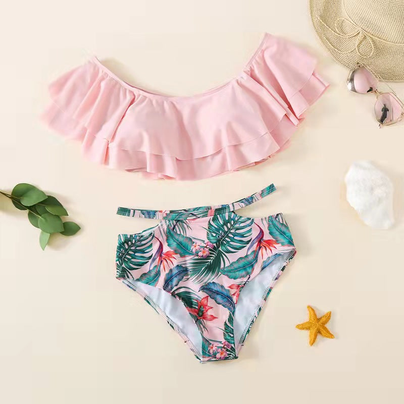Parent-child Swimsuit European And American Family Bikini Lotus Leaf