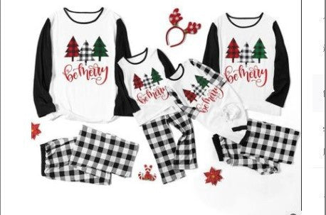 Printed round neck color matching family parent-child outfit