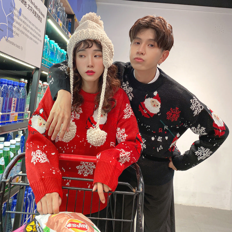 Couple Outfit Santa Claus Loose Crew Neck Sweater