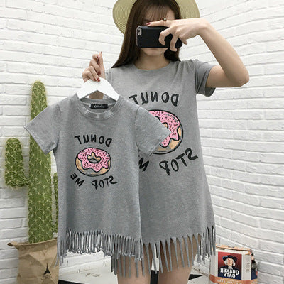 Parent-child donut fringed dress