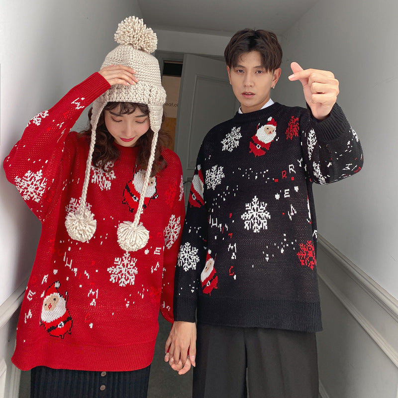 Couple Outfit Santa Claus Loose Crew Neck Sweater