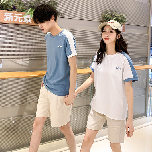 Solid color loose student couple outfit