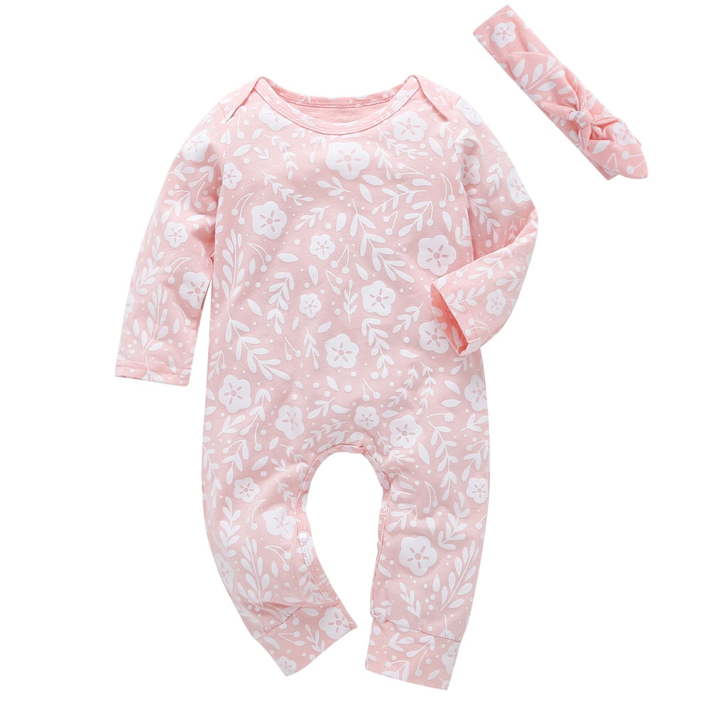 2021 Autumn Style Baby Girls Rompers Long Sleeve  One Piece Romper Headband 2pcs Christmas Baby Clothes Jumpsuit Outfits