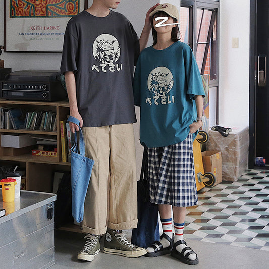 Hong Kong Style Ins Loose Half-sleeved Summer Trend Couple Outfit