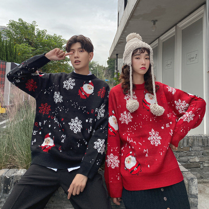 Couple Outfit Santa Claus Loose Crew Neck Sweater