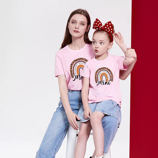 Valentine's Day Mother-daughter Matching Outfit Mom And Daughter European And American Summer Casual Trend New Rainbow Letter Print Short-sleeve