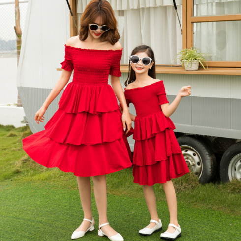 Mother-daughter Matching Outfit Western Style Summer Red Dress